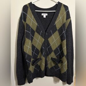 Lands' End Charcoal and Olive Argyle Cardigan